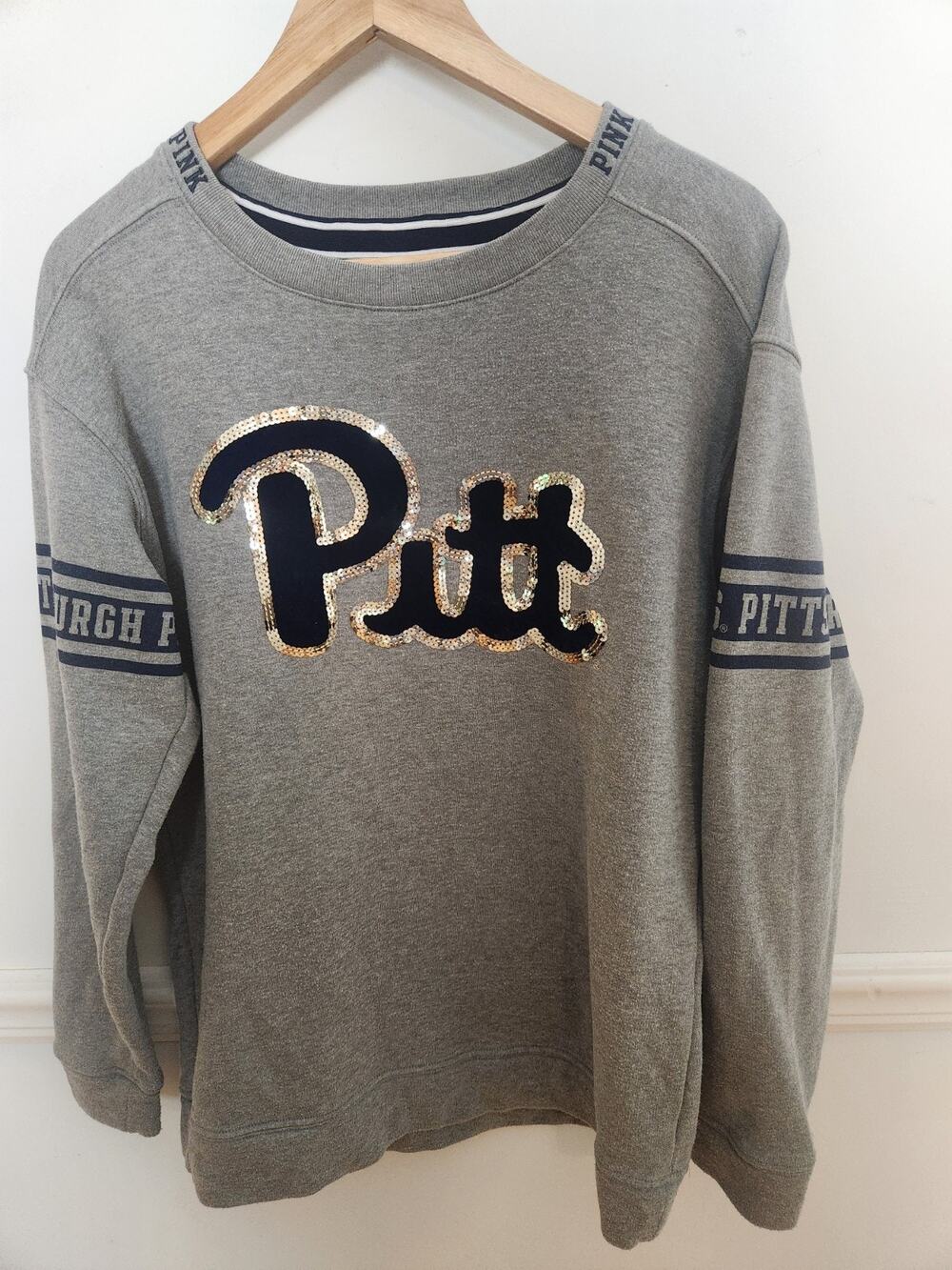 Vtg Y2K Victorias Secret Pink Sweatshirt XS Pitt Panthers University Bling Women